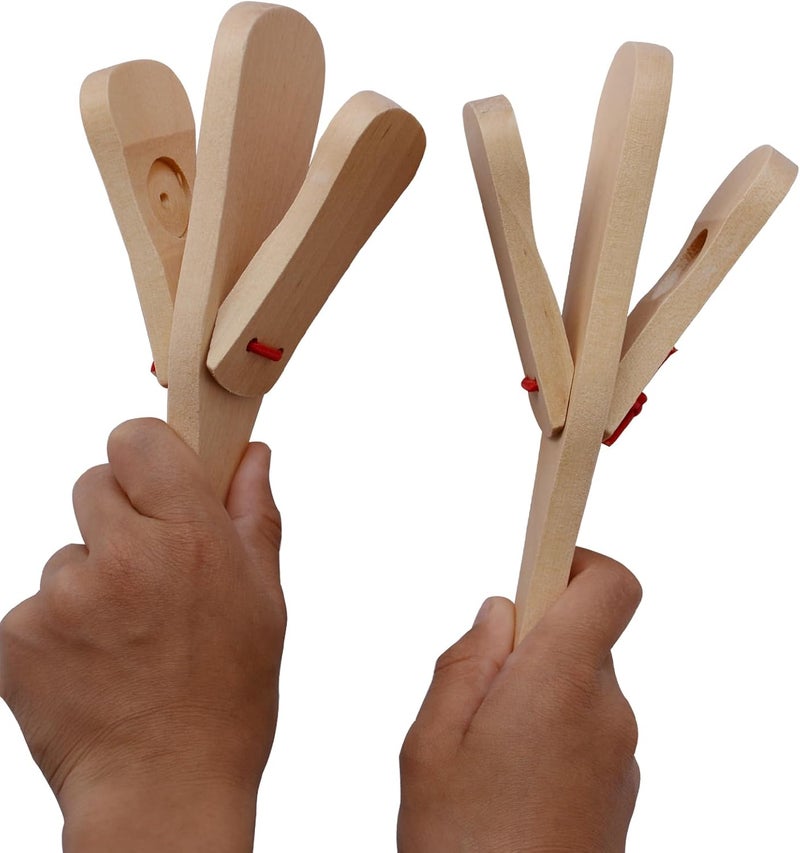 mocrcrel 2 Pcs Professional Castanets, Single Set with Handle，Wooden Castanet Clapper Educational Musical Percussion 8 inch (Burlywood) - Image 1